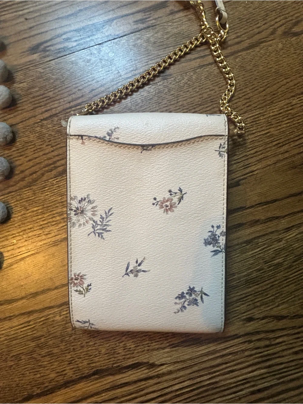 Coach Cream Floral Crossbody Phone Pouch, Gold & Leather Chain - like new!
